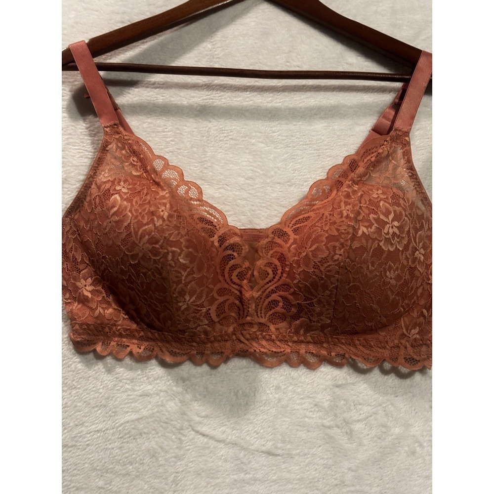 Bali Bra Floral Coral Lace Wireless Women's‎ XL Adjustable Clasp Back